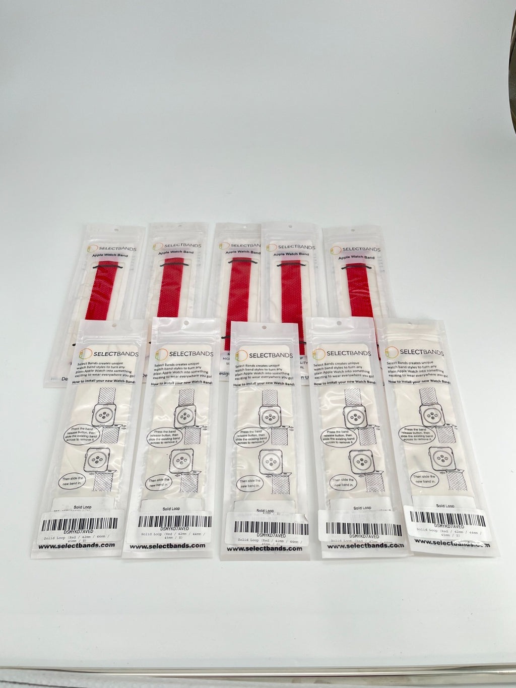 10-Pack  S   Red  Loop Watch Bands 0.8 x 6,2 Inch , Fits 42mm/44mm/45mm
