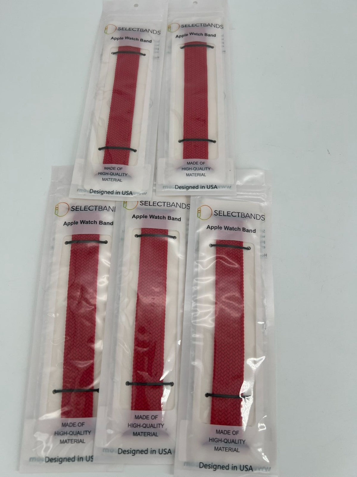 5- Pack M Color RED SOLID Loop Watch Bands 0.8 x 6.7 Inch  Fits 42mm/44mm/45mm