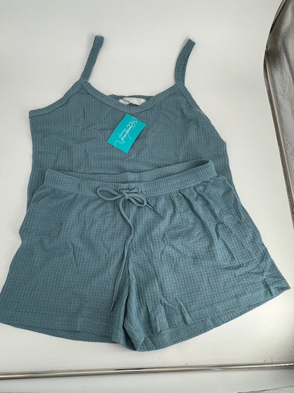 Women's Satin Sleeveless Top & PJ Shorts Pajamas Set Sky blue Size XL
