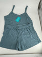 Women's Satin Sleeveless Top & PJ Shorts Pajamas Set Sky blue Size XL