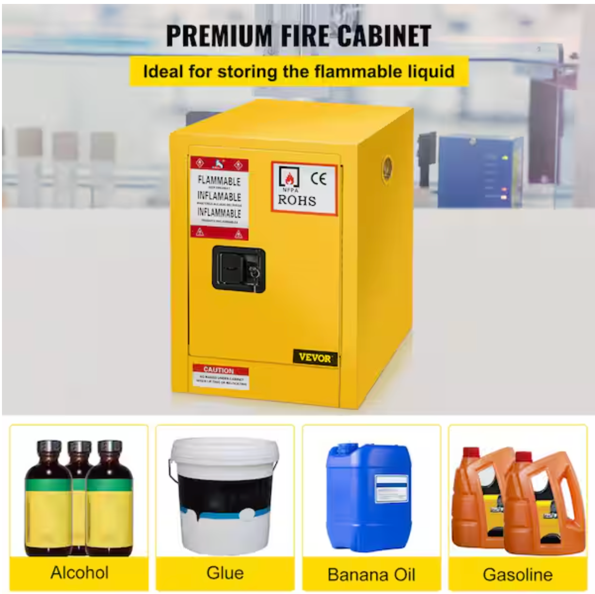 Flammable Safety Cabinet Adjustable Shelf Steel Yellow Storage Cabinet