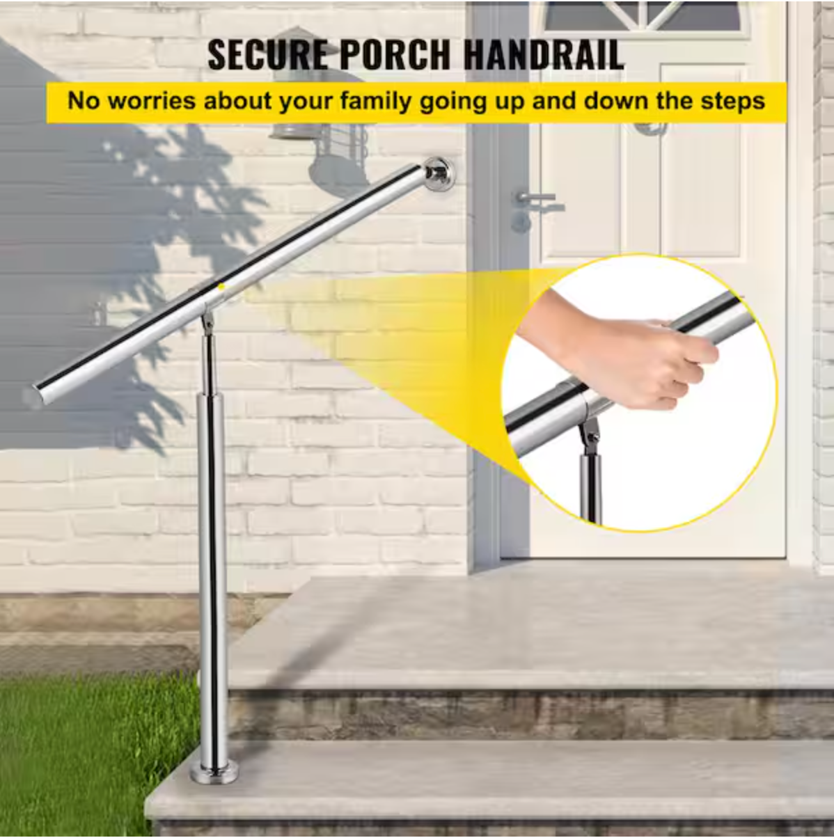 Step Handrail 35.4 in. H x 3.3 in. W Silver 304 Stainless Steel Stair Railing K