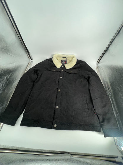 Men's Sherpa Faux Shearling Heavyweight Work Jacket BLACK  L
