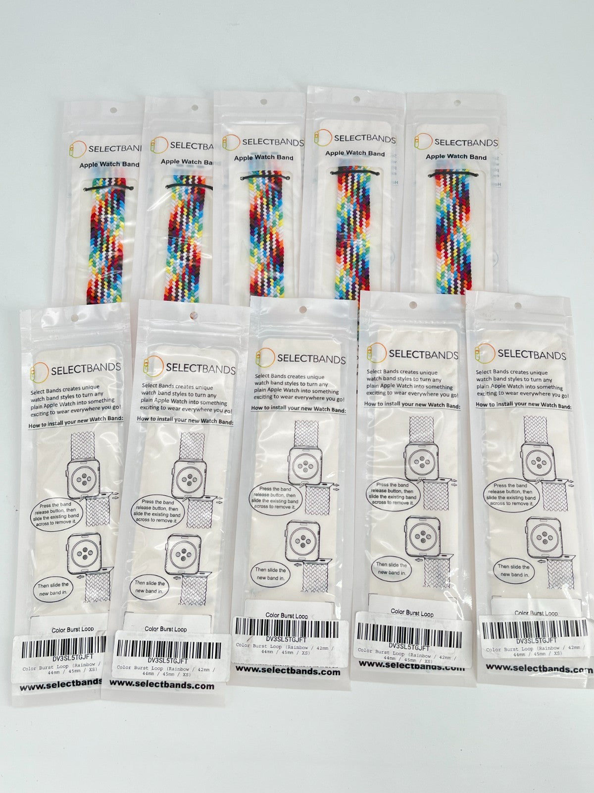 10-Pack  S   Red  Loop Watch Bands 0.8 x 6,2 Inch , Fits 42mm/44mm/45mm  Case