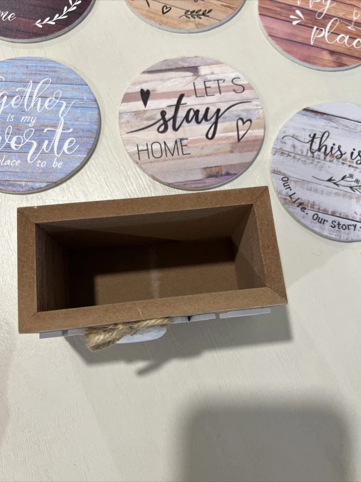 Rustic Sturdy Wooden Heart Coasters - Set of 6 with Holder - Protects Furniture