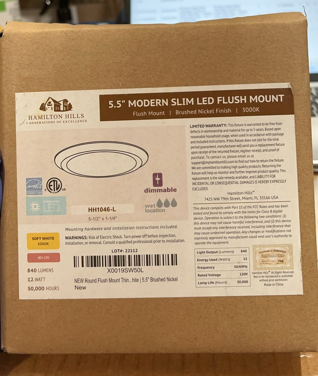 5.5” LED Flush Mount Disk Light – Brushed Nickel, 3000K Warm White