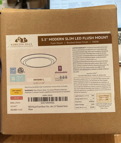 5.5” LED Flush Mount Disk Light – Brushed Nickel, 3000K Warm White