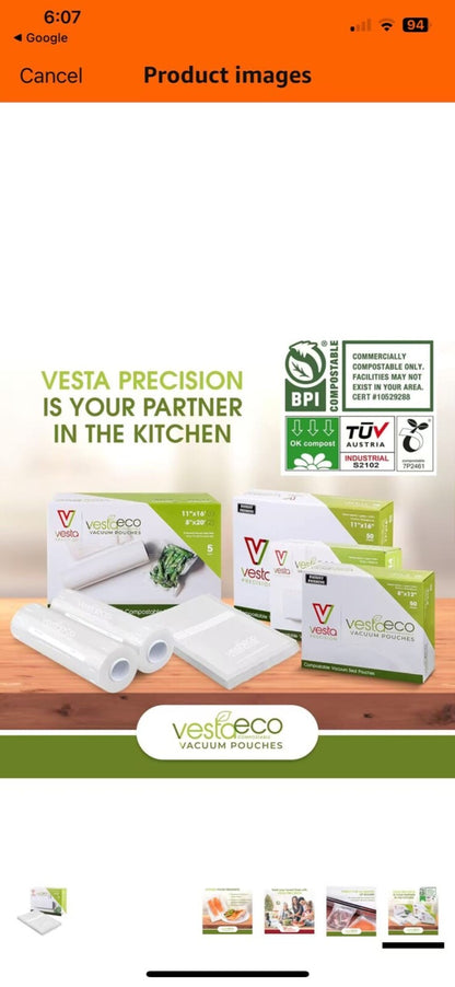 VestaEco Commercially Compostable Vacuum Seal Bags - Embossed - 8 x 10 Inches -
