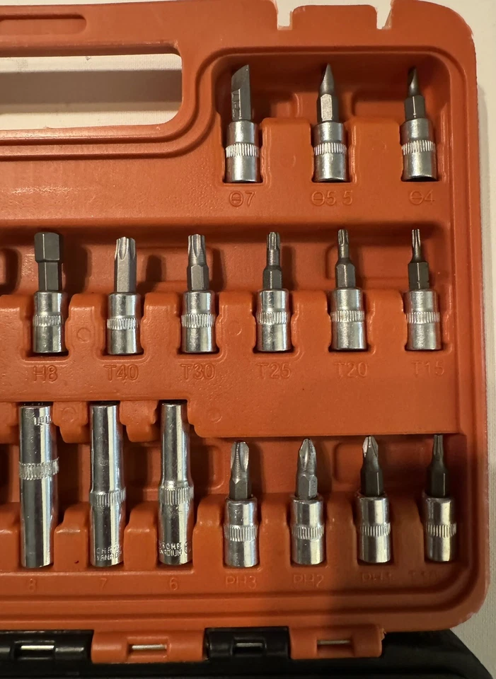 53 Piece 1/4” Dr. Socket Set, Bits, Hex Key Wrenches, Ratchet, Metric, Deep, New