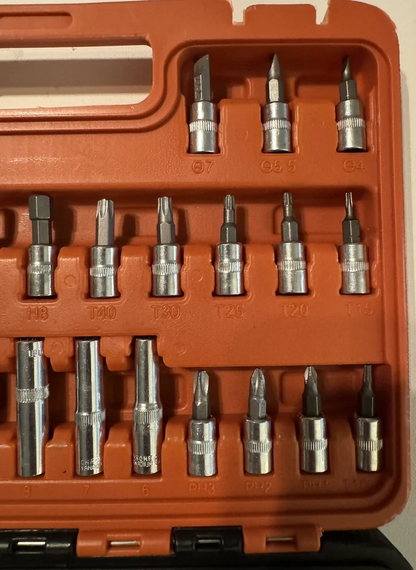 53 Piece 1/4” Dr. Socket Set, Bits, Hex Key Wrenches, Ratchet, Metric, Deep, New