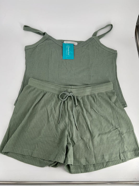Women's Satin Sleeveless Top & PJ Shorts Pajamas Set green Size XL
