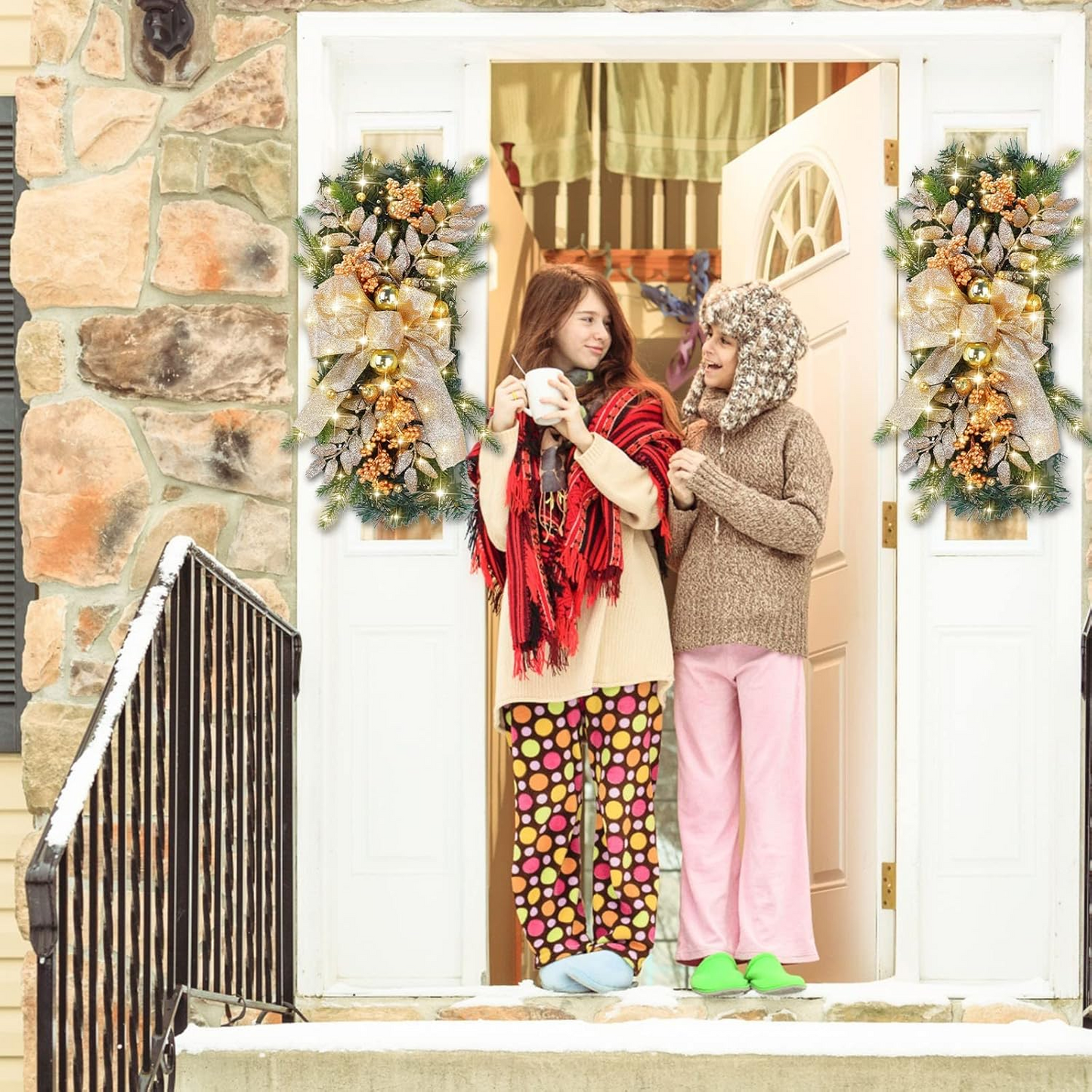 Christmas Stair Railing Wall Window Indoor Decor.