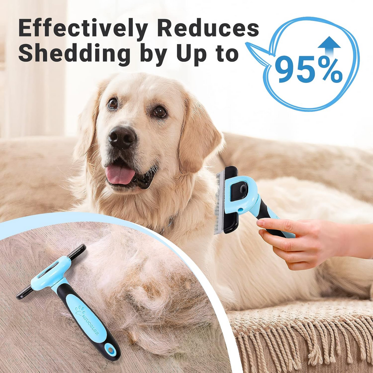 Pet Grooming Brush, Deshedding Tool for Dogs & Cats, Effectively Reduces