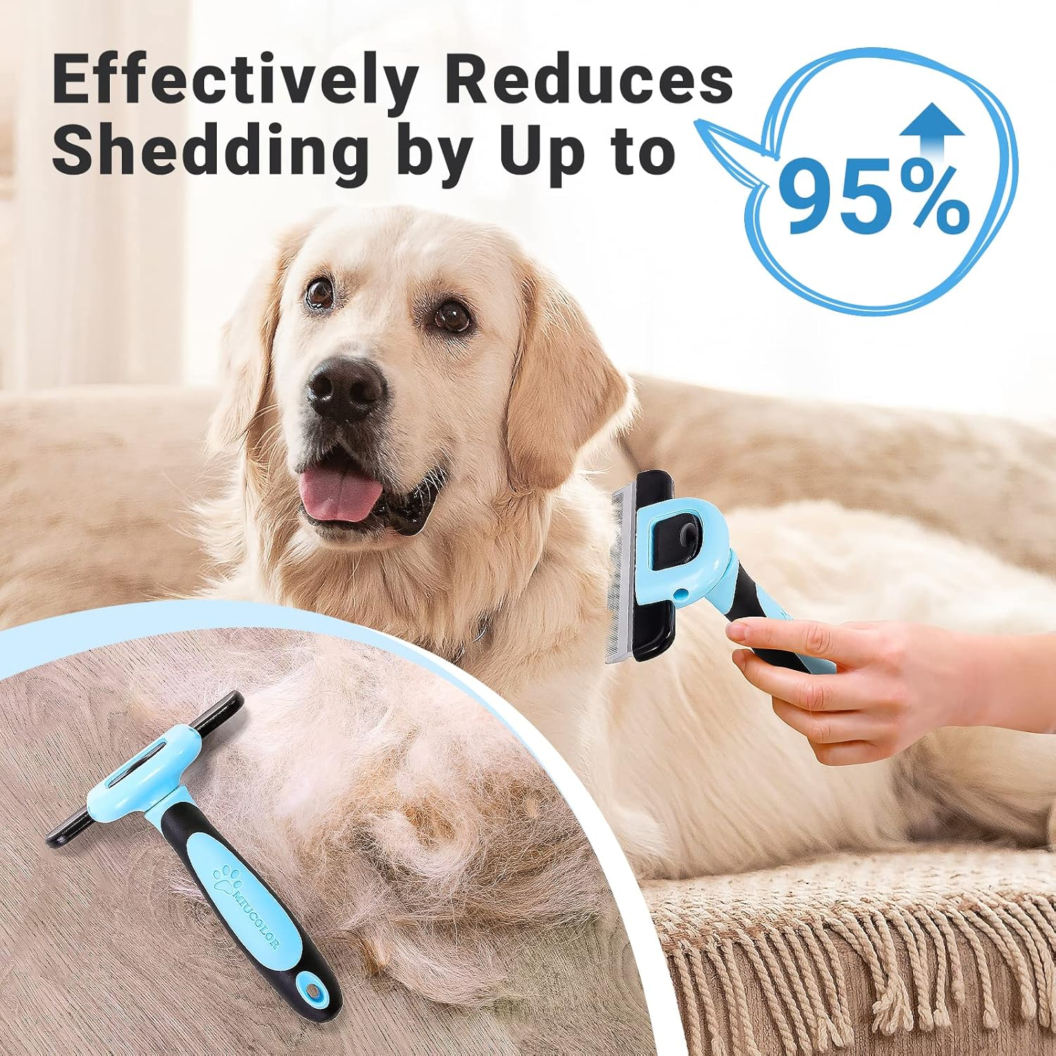 Pet Grooming Brush, Deshedding Tool for Dogs & Cats, Effectively Reduces