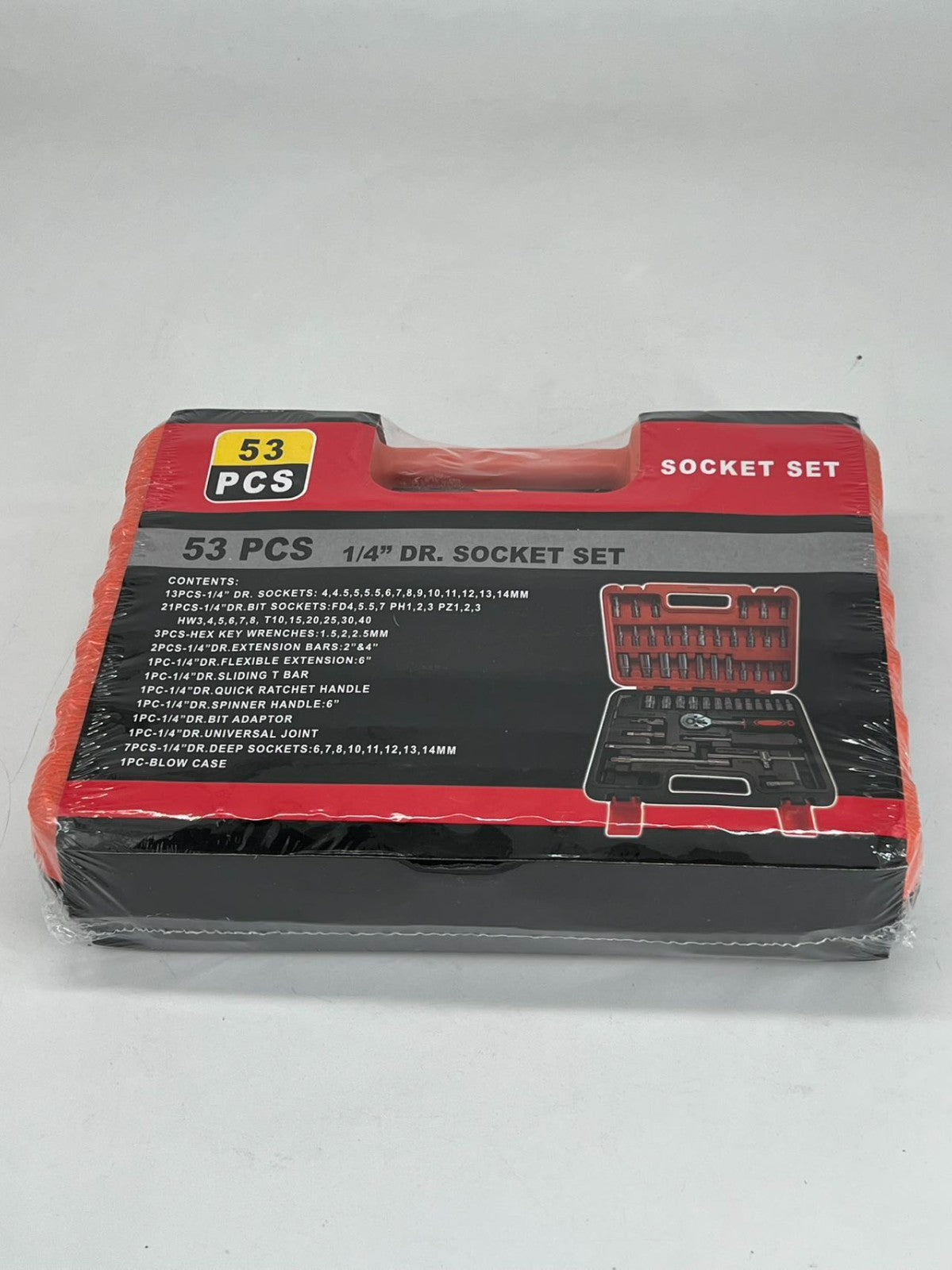 53 Piece 1/4” Dr. Socket Set, Bits, Hex Key Wrenches, Ratchet, Metric, Deep, New