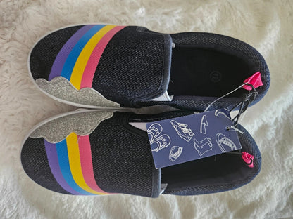 Girls Size 6M Rainbows Clouds Fabric Rubber Soled Shoes