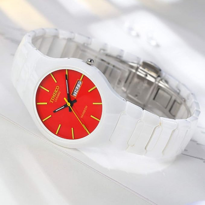 women's and men's quartz watches, ceramic watches with calendar function, quartz
