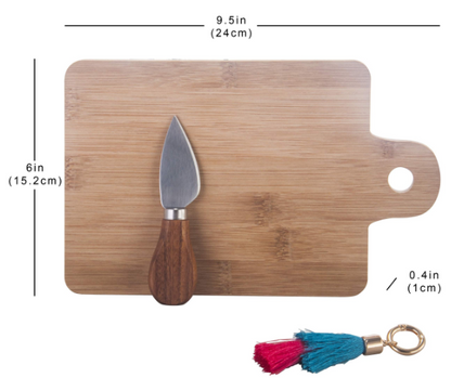 Bamboo Cutting Board Gift Set with Cheese Baking Knife and Tassel Keyring, Half