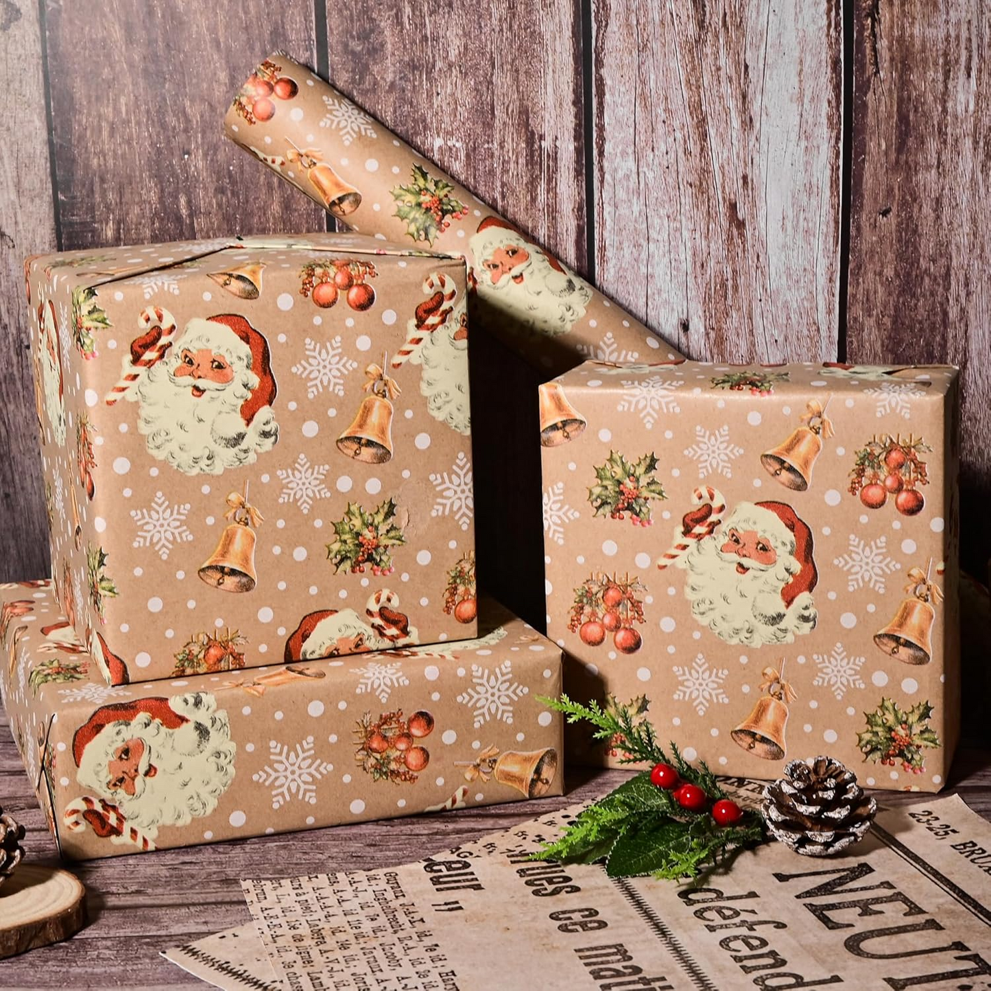 Reversible Newspaper Christmas Wrapping Paper  17 Inches X 16.5 Feet