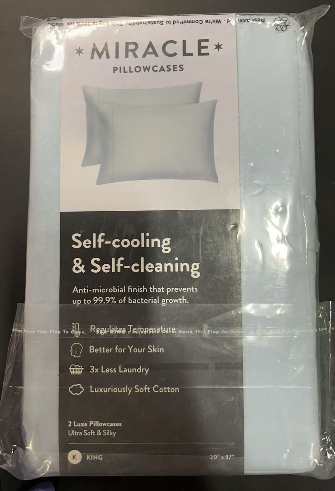 Sky Blue King Pillowcases, 2-Pack, Luxe Silky Soft, 20” x 37”