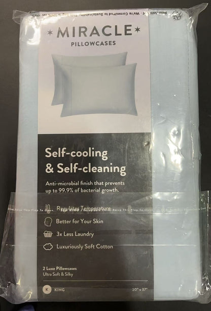 Sky Blue King Pillowcases, 2-Pack, Luxe Silky Soft, 20” x 37”