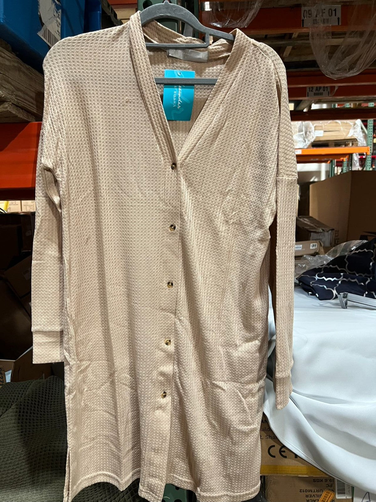 Short Sleeve Nightshirt, Lightweight Button Down Pajama Top Shadow Beige L