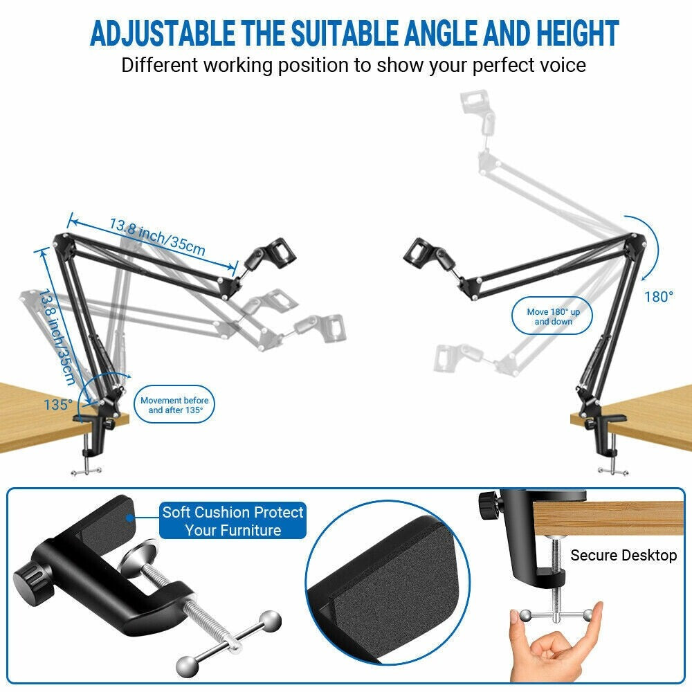 Microphone Stand, Adjustable Microphone Suspension Boom Scissor Arm Stand