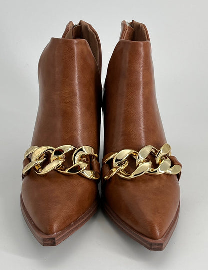 Women’s Pointed Toe Western Ankle Boots Brown Size 11 with Chain