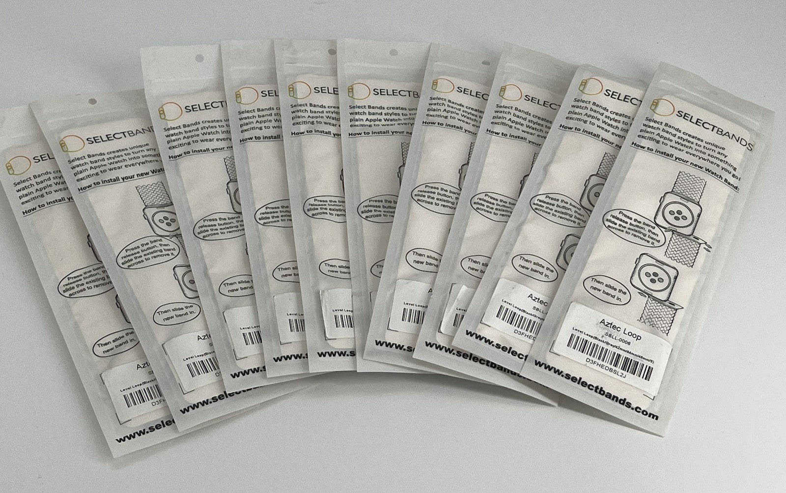 10-Pack L  Black/Grey  Solid Loop  Watch Bands 0.8 x 6.5Inch , Fits 38mm/40mm/41