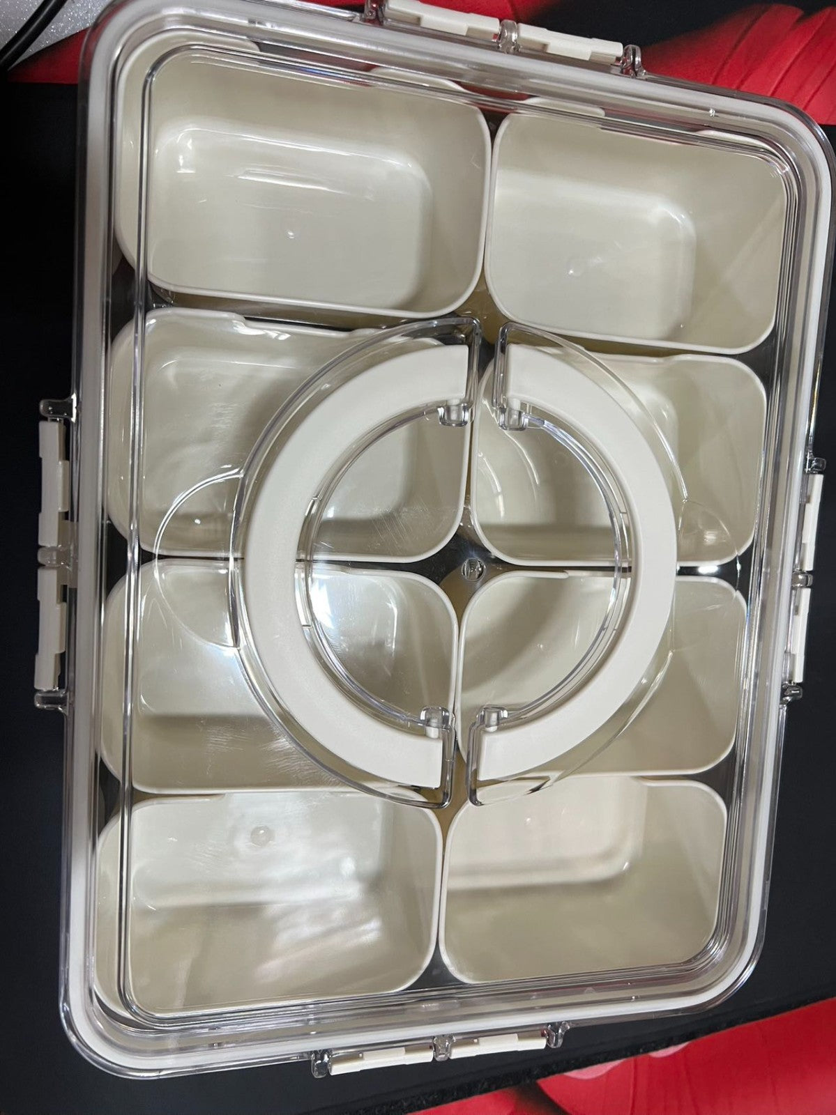 8 Compartment Snackle Box Container, Divided Serving Tray with Lid and Handle