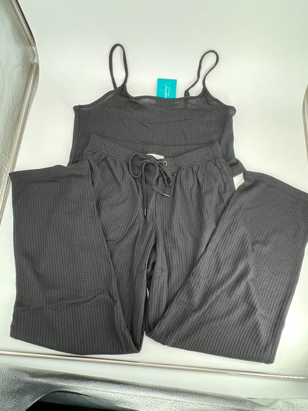 Women's Cami Top & Pants, Pajamas with Pockets, Spaghetti Straps black L