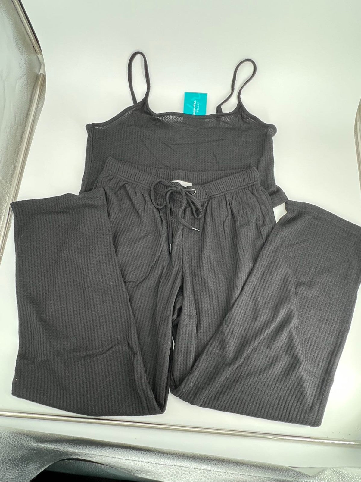 Women's Cami Top & Pants, Pajamas with Pockets, Spaghetti Straps black L