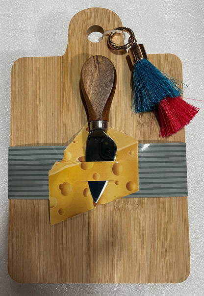 Bamboo Cutting Board Gift Set with Cheese Baking Knife and Tassel Keyring, Half
