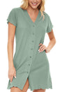 Women's Short Sleeve Knit Nightshirt, Button Up V-neck Sleepshirt, Pajama Top 2X